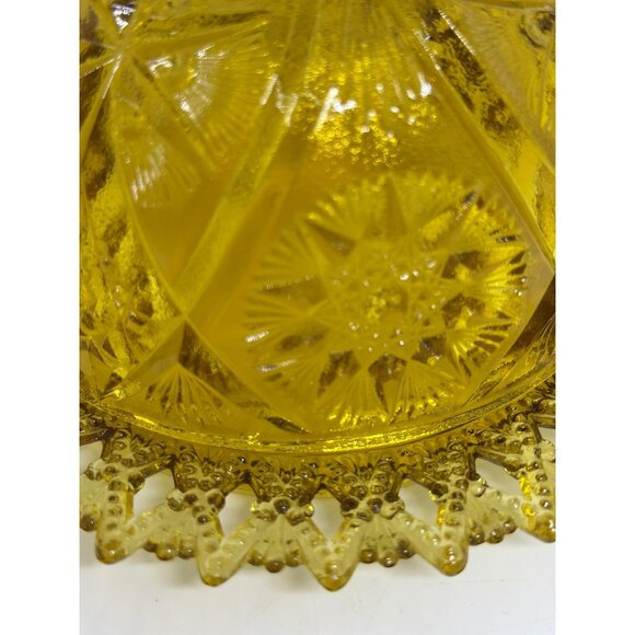 Vintage 80S Amber Glass Butter Dish with Dome Lid – Star & Button Pattern 7"x5" - Picture 9 of 9